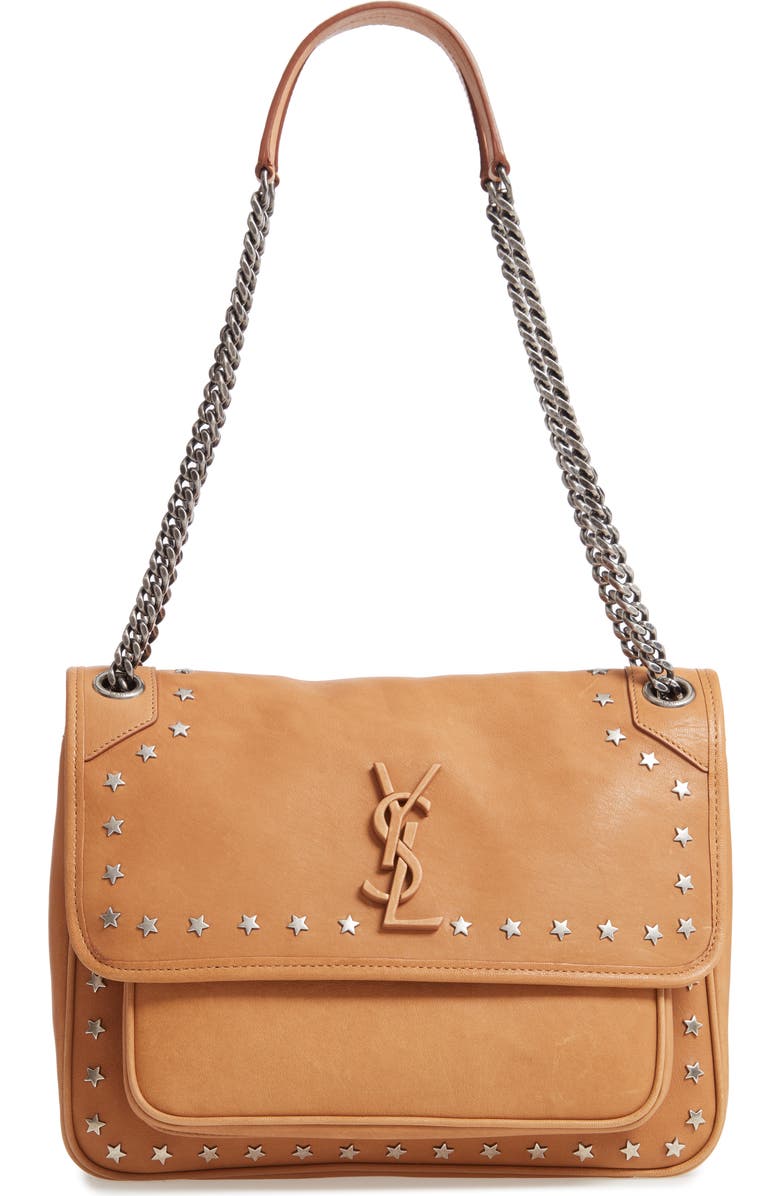 Saint Laurent Medium Niki Star Studded Leather Shoulder Bag, Main, color,