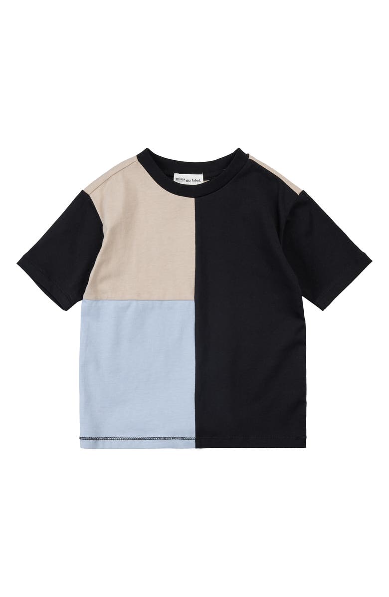 MILES THE LABEL Kids' Colorblock Cotton T-Shirt, Main, color, Black