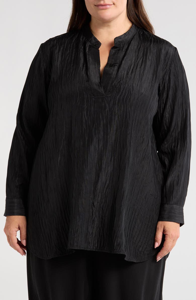 Eileen Fisher Mandarin Collar Textured Stretch Silk Tunic, Main, color,