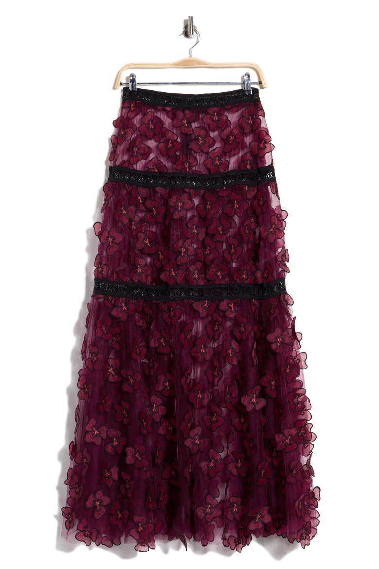 Floral Appliqué Maxi Skirt, Alternate, color, BRANDY