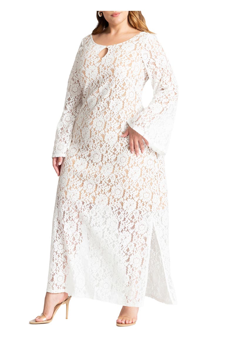ELOQUII Lace Keyhole Maxi Dress, Main, color, Bright White