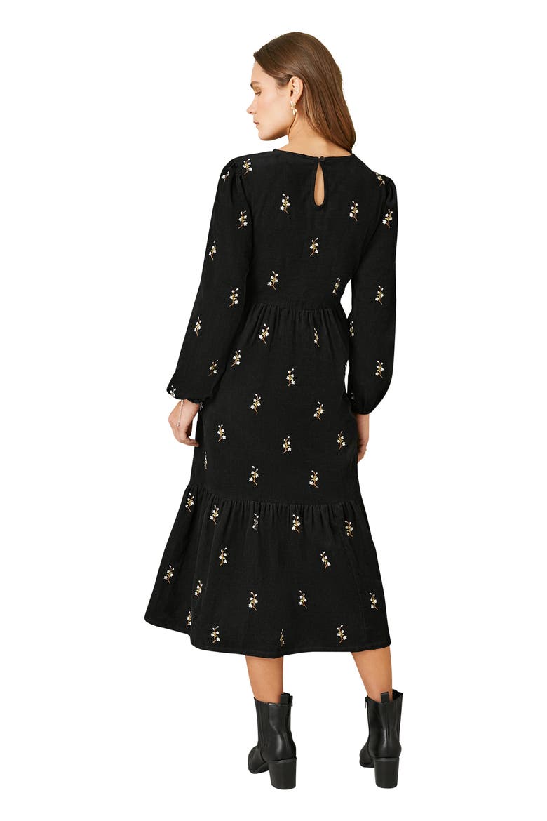 Long Sleeve Midi Floral Dress, Alternate, color, Black