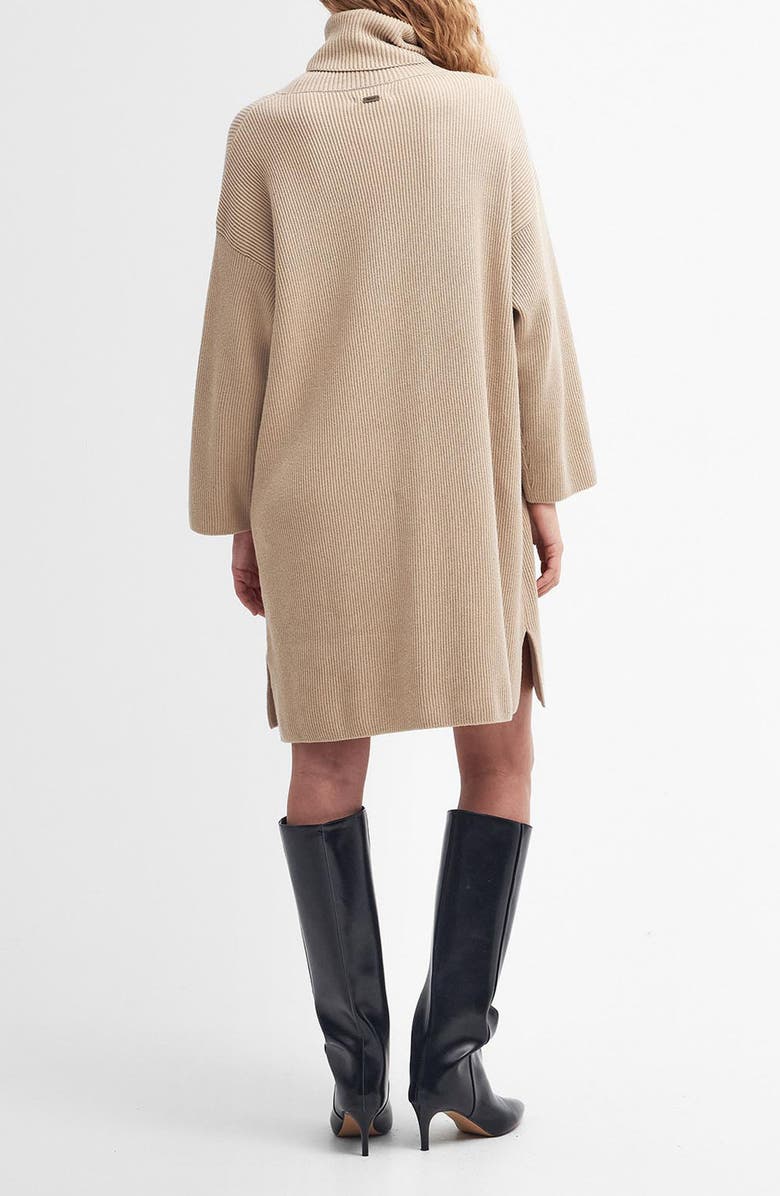 Barbour Long Sleeve Cotton Blend Rib Turtleneck Sweater Dress, Alternate, color, Pepper Brown