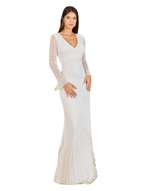Long Sleeve Fringe Bridal Gown