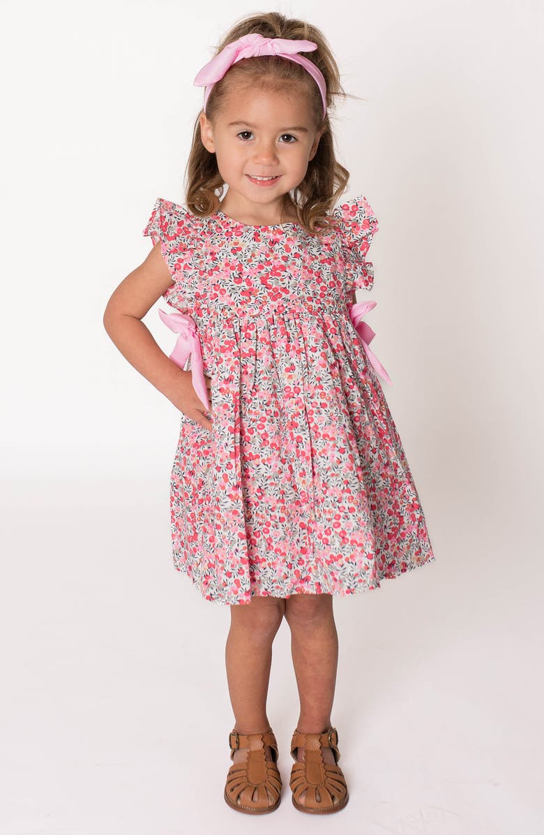 Popatu Bow Appliqué Flutter Sleeve Cotton Dress, Main, color, 