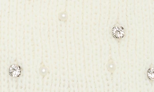 Nanette Lepore Scattered Embellished Faux Fur Pompom Beanie In White
