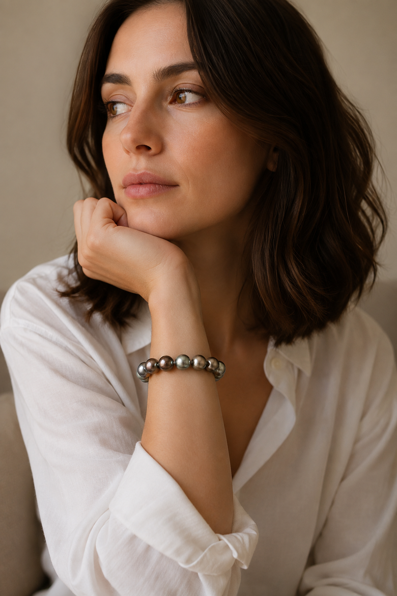 11-12mm Tahitian South Sea Multicolor Pearl Bracelet - Premier AAAA Quality, Alternate, color, White Gold Clasp