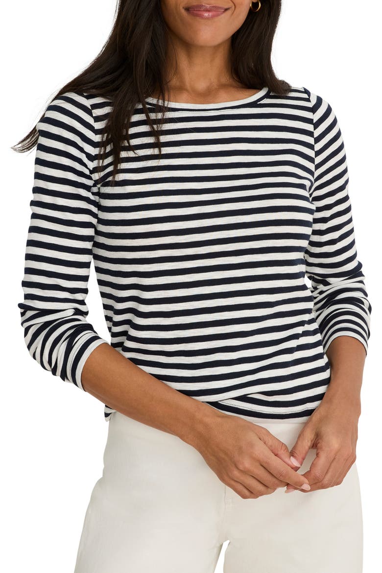 Cape Stripe Rib Cotton Blend Boat Neck T-Shirt, Main, color, INDIGO MULTI