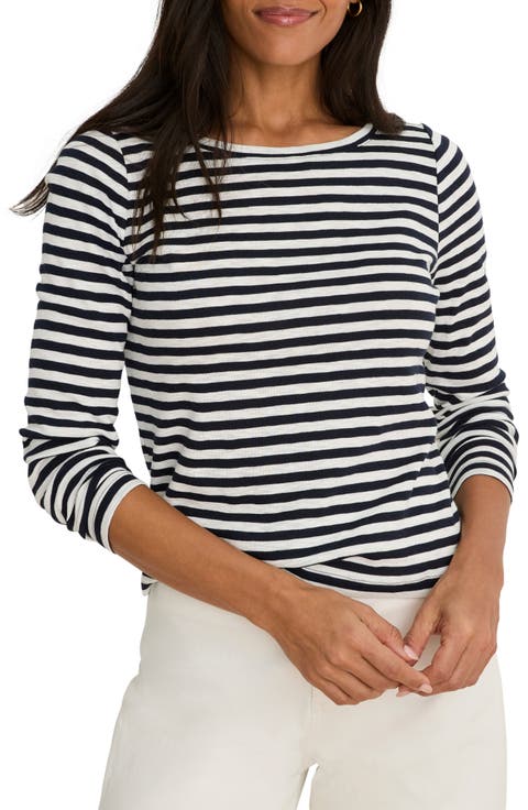 Cape Stripe Rib Cotton Blend Boat Neck T-Shirt