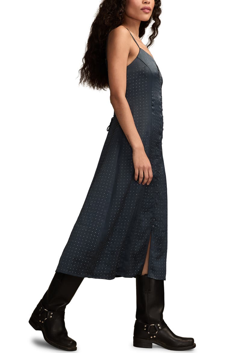 Embellished Button-Up Midi Dress, Alternate, color, BLUE