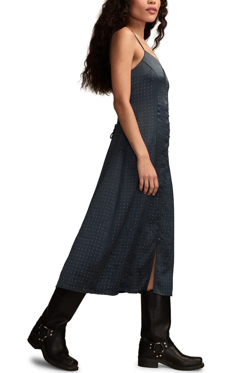 Lucky Brand Embellished Button-Up Midi Dress, Alternate, color, Blue