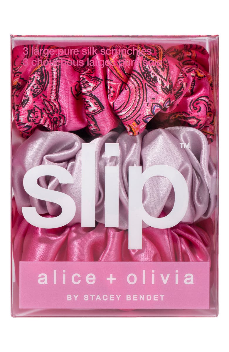 slip Spring Rose Pure Silk Assorted 3-Pack Large Scrunchies, Alternate, color,