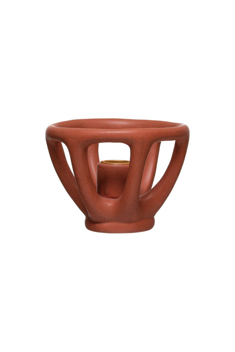 Stoneware Taper Holder, Terracotta, Main, color, Orange