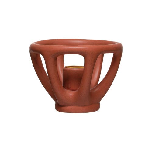 Storied Home Stoneware Taper Holder, Terracotta In Orange