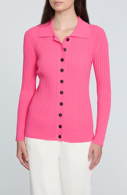 Shop Elie Tahari The Mariella Rib Cardigan In Haute Pink