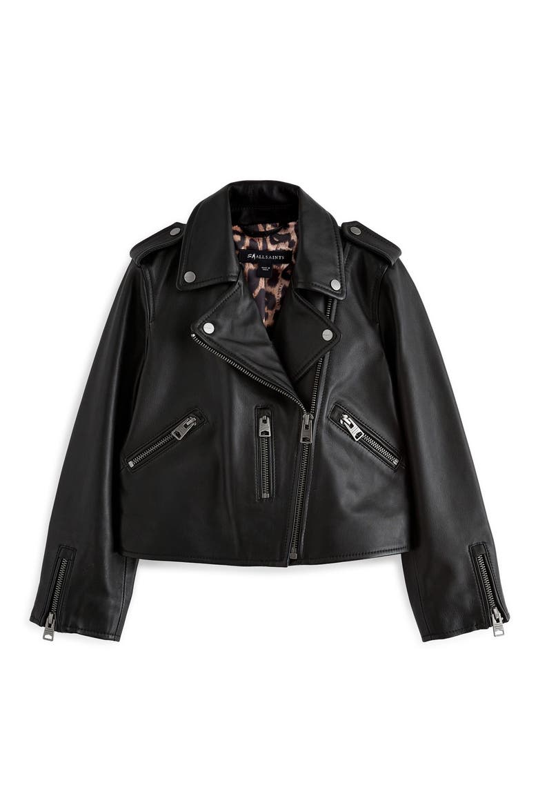 Kids' Leather Moto Jacket, Main, color, BLACK