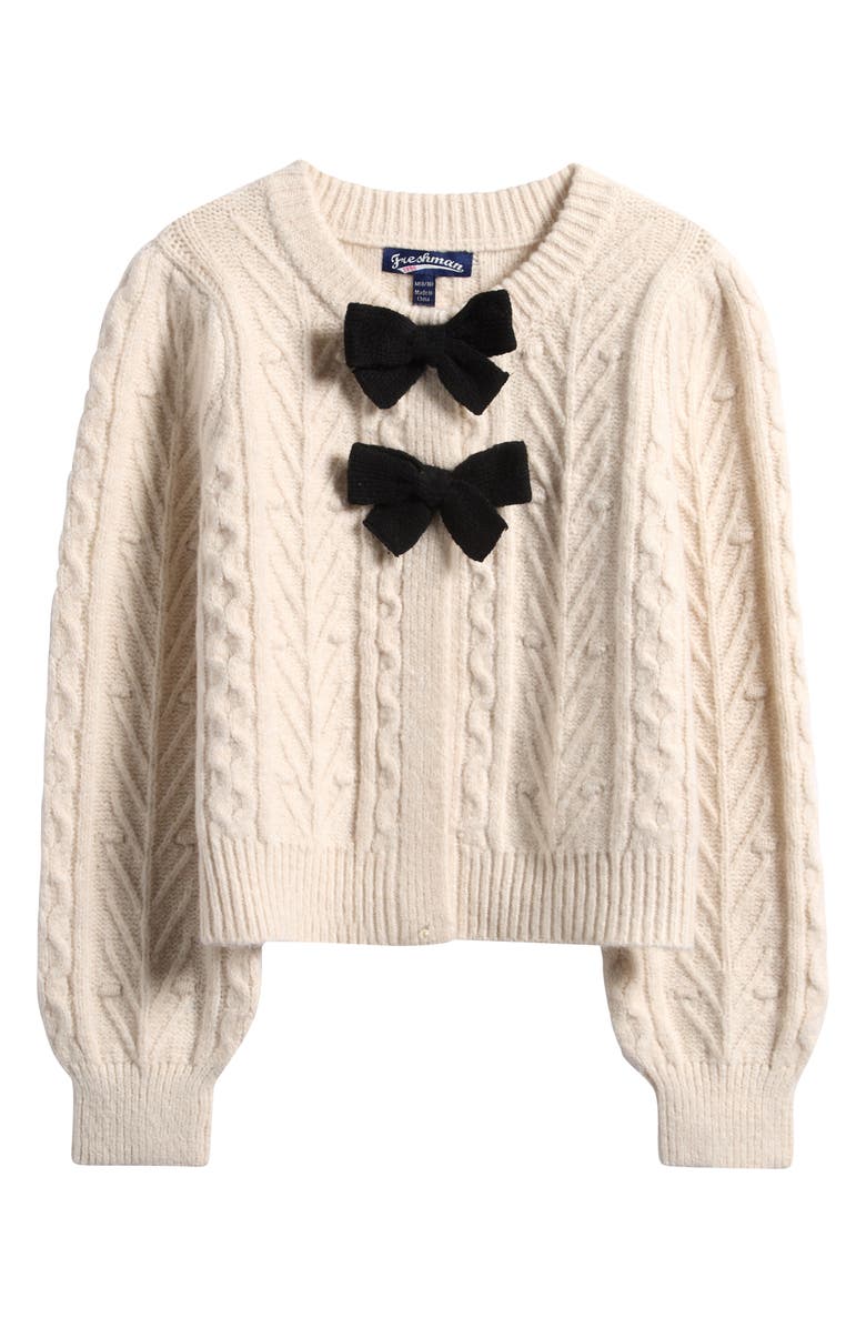 Freshman Kids' Bow Cardigan, Main, color, Ivory/ Black