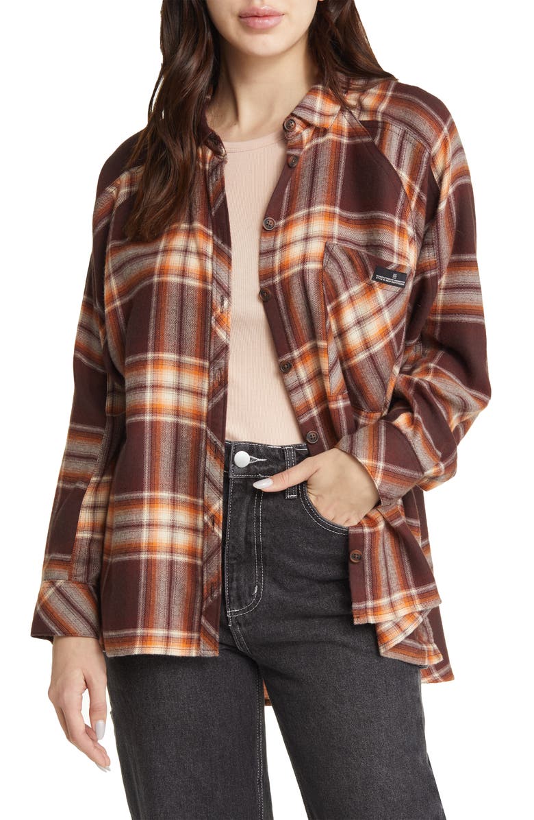 BDG Urban Outfitters Brendon Plaid High-Low Flannel Button-Up Shirt, Main, color,