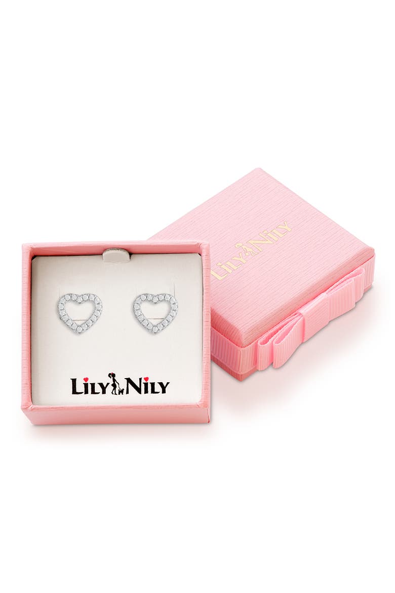 Kids' Cubic Zirconia Open Heart Stud Earrings, Alternate, color, WHITE
