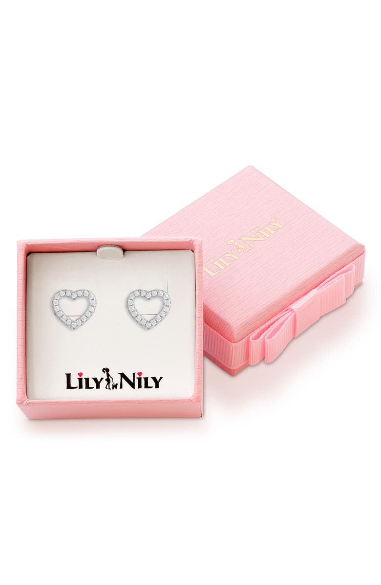 Lily Nily Kids' Cubic Zirconia Open Heart Stud Earrings, Alternate, color, White