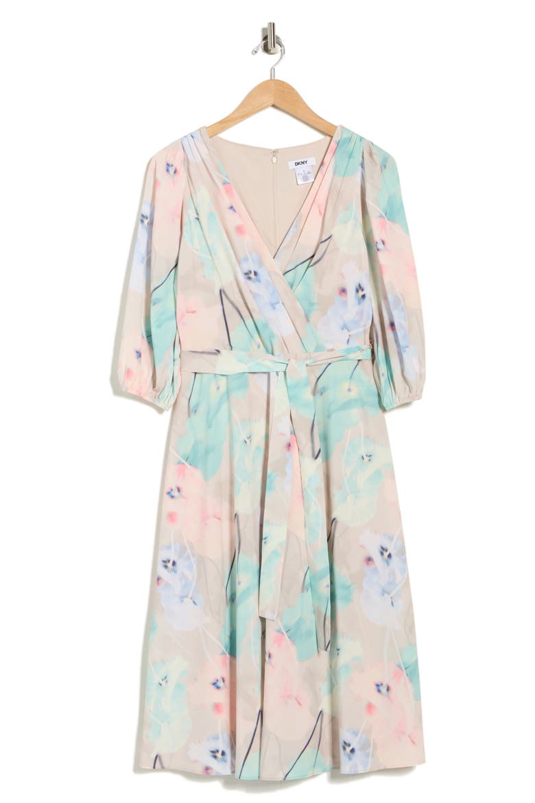 Balloon Sleeve Faux Wrap Midi Dress, Alternate, color, HUDSON FLORAL MOONLIGHT MULTI