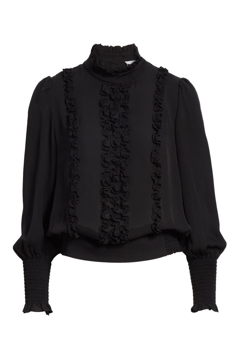Smocked Ruffle Front Blouse, Alternate, color, NOIR