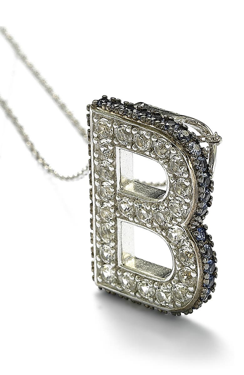 SUZY LEVIAN Sterling Silver Lab Created White & Blue Sapphire Accent Initial Pendant Necklace, Main, color, Blue-B