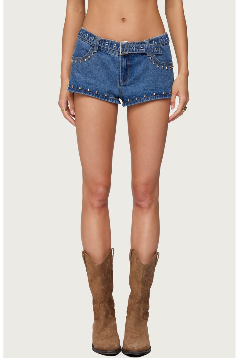 Grommet Stud Micro Shorts, Main, color, BLUE