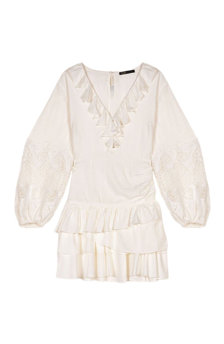 maje Ruffled embroidered sleeve dress, Main, color, 