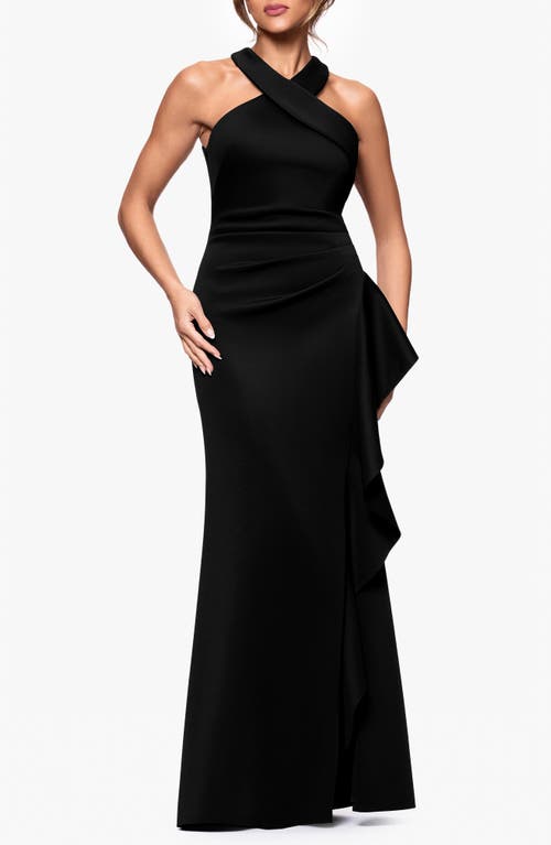 Xscape Evenings Ruffle Scuba Crepe Gown In Black