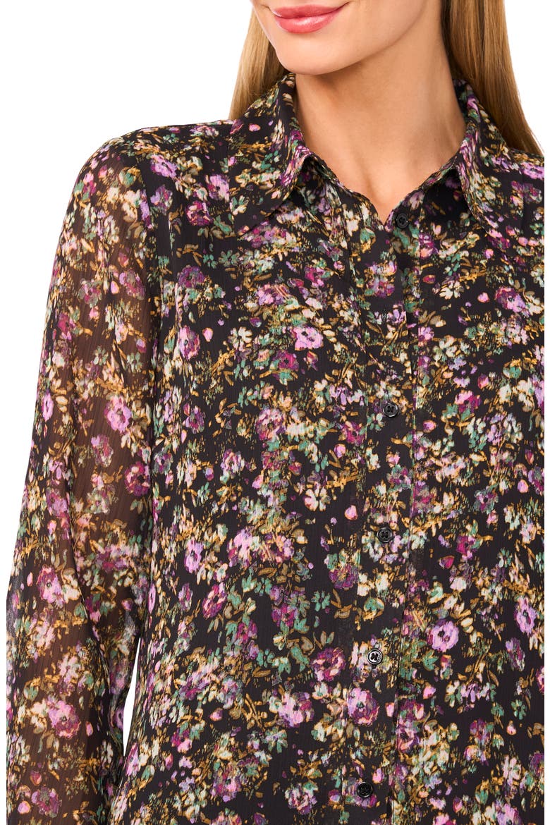 Floral Button-Up Shirt, Alternate, color, RICH BLACK