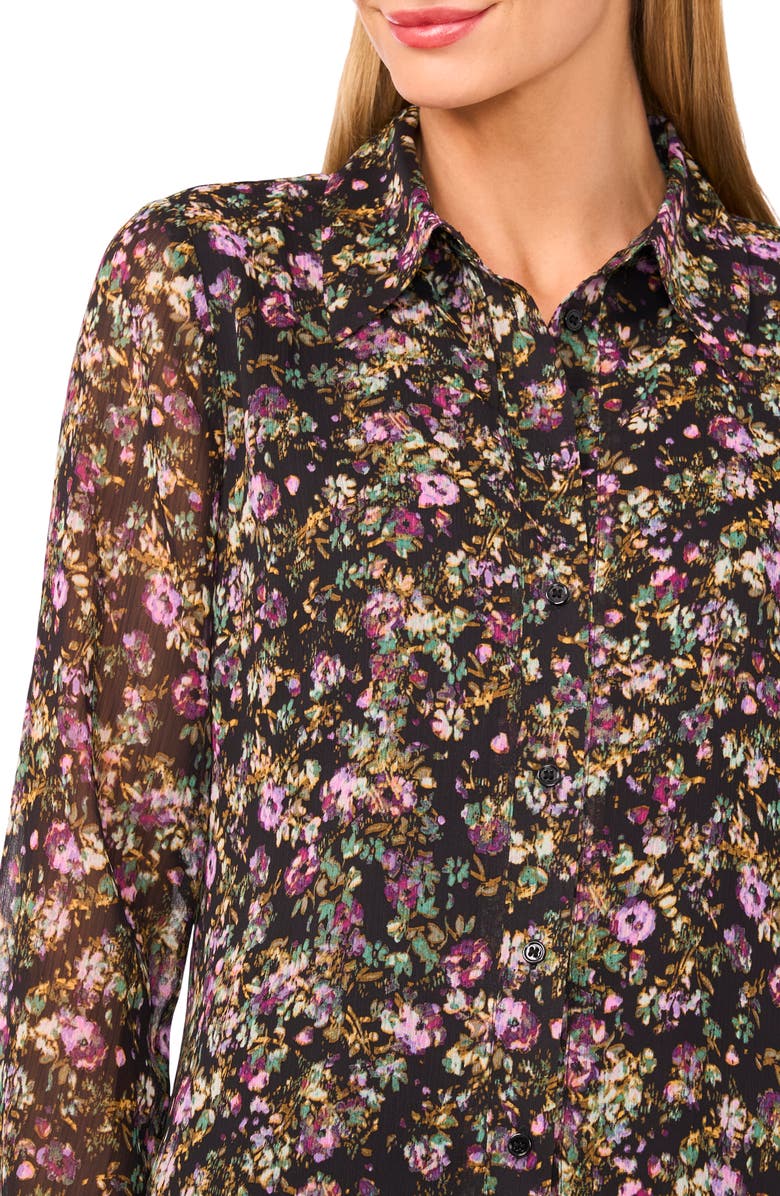 CeCe Floral Button-Up Shirt, Alternate, color, Rich Black