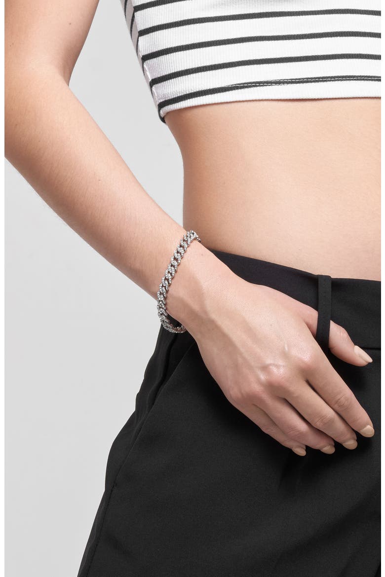 Crystal Pavé Curb Link Chain Bracelet, Alternate, color, SILVER
