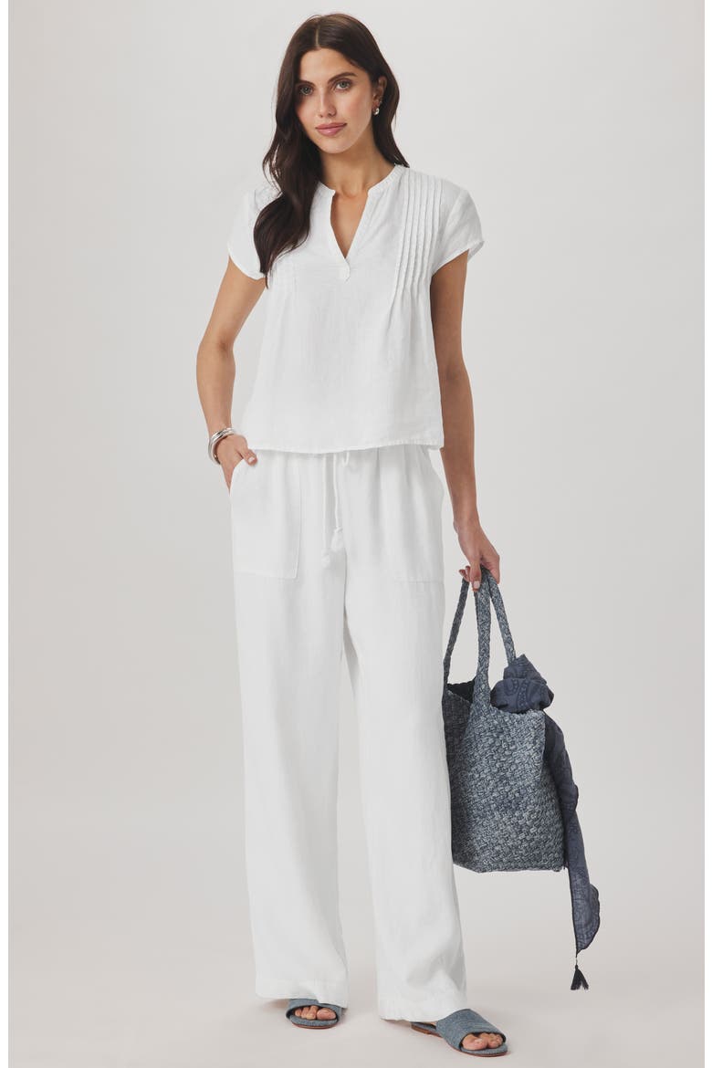Stella Pintuck Linen Top, Alternate, color, WHITE