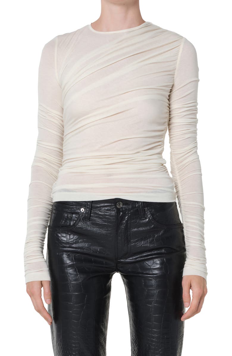 AGOLDE Tania Ruched Stretch Top, Main, color, Oat Milk Light Dusty White