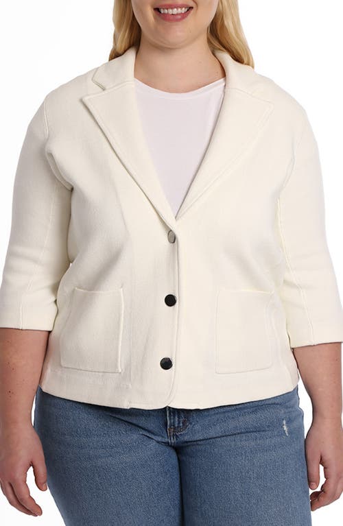 MINNIE ROSE Three-Quarter Sleeve Cotton Blend Knit Blazer in White 