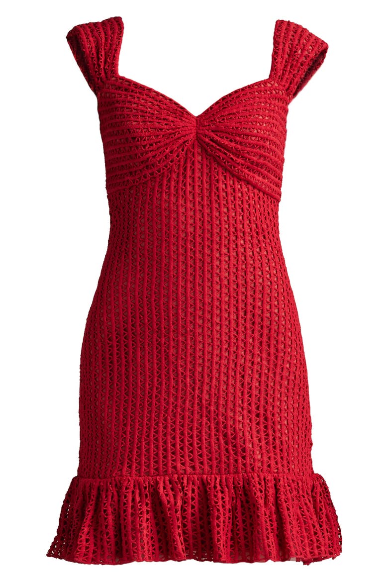 Open Stitch Ruffle Hem Cocktail Dress, Alternate, color, ROUGE
