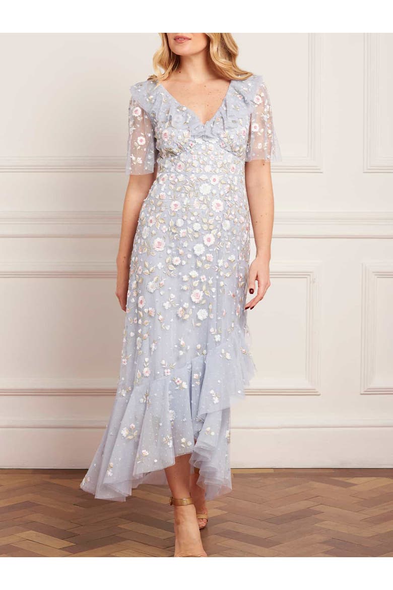 Ethereal Blooms Frill Ankle Gown, Alternate, color, Skylight/Multi