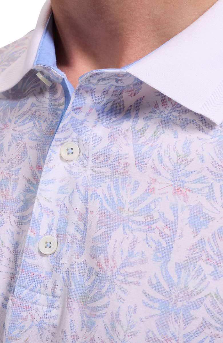 Bugatchi Valerian OoohCotton<sup>®</sup> Watercolor Tropical Print Polo, Alternate, color, Vista Blue