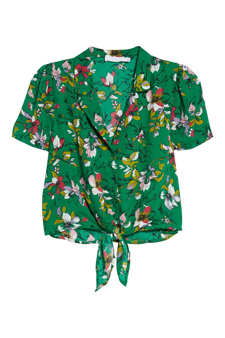 Tie Front Camp Shirt, Alternate, color, GREEN FLORAL