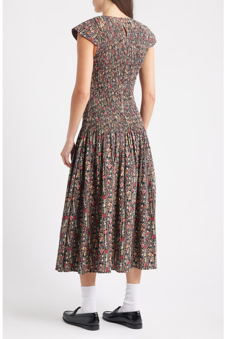 The Paramour Floral Print Midi Dress, Alternate, color, BLACK/ GARLAND PRINT