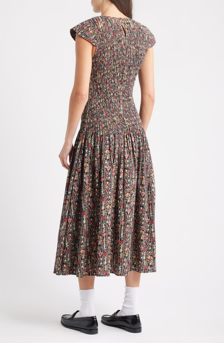 THE GREAT. The Paramour Floral Print Midi Dress, Alternate, color, Black/ Garland Print