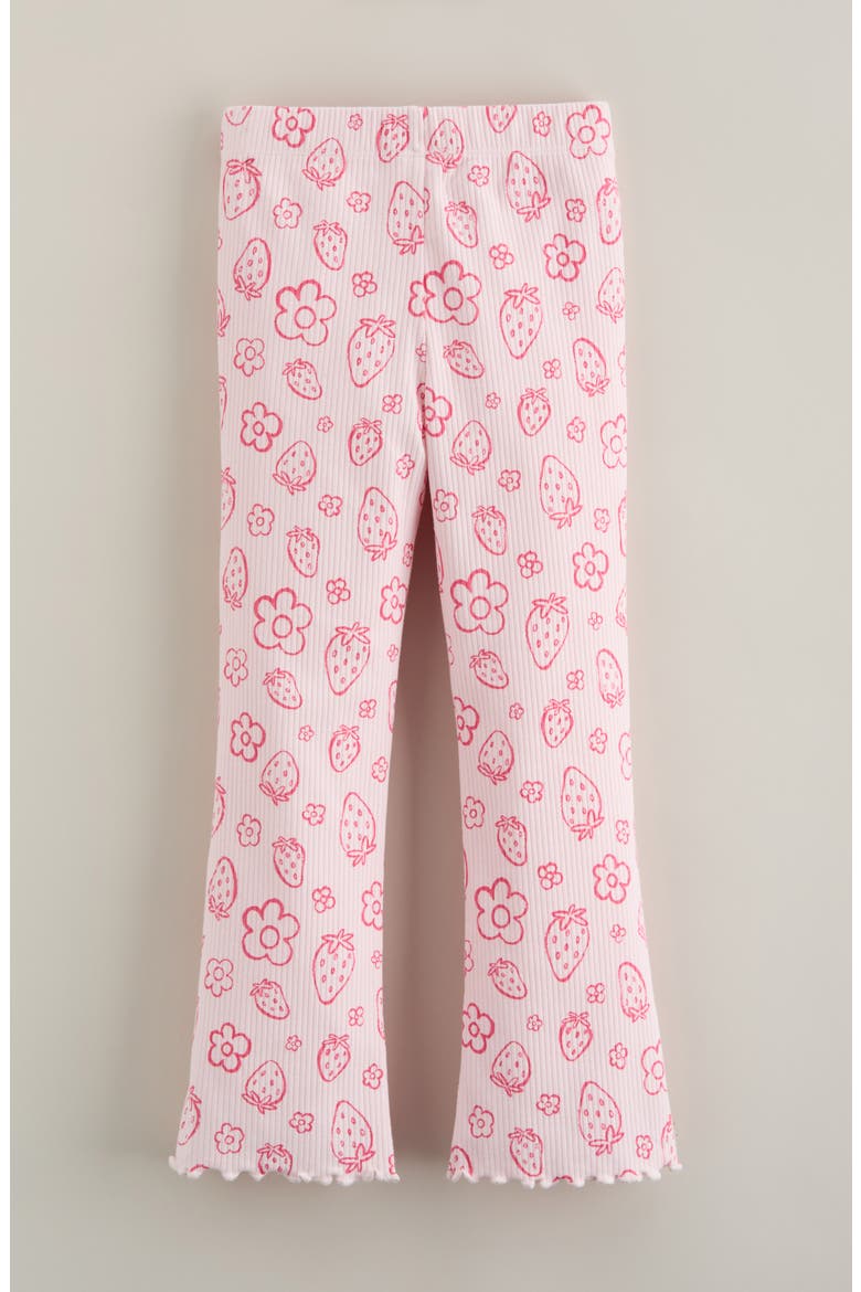 Kids' Rib Print Flare Leggings, Alternate, color, PINK BALM STRAWBERRY DOODLE