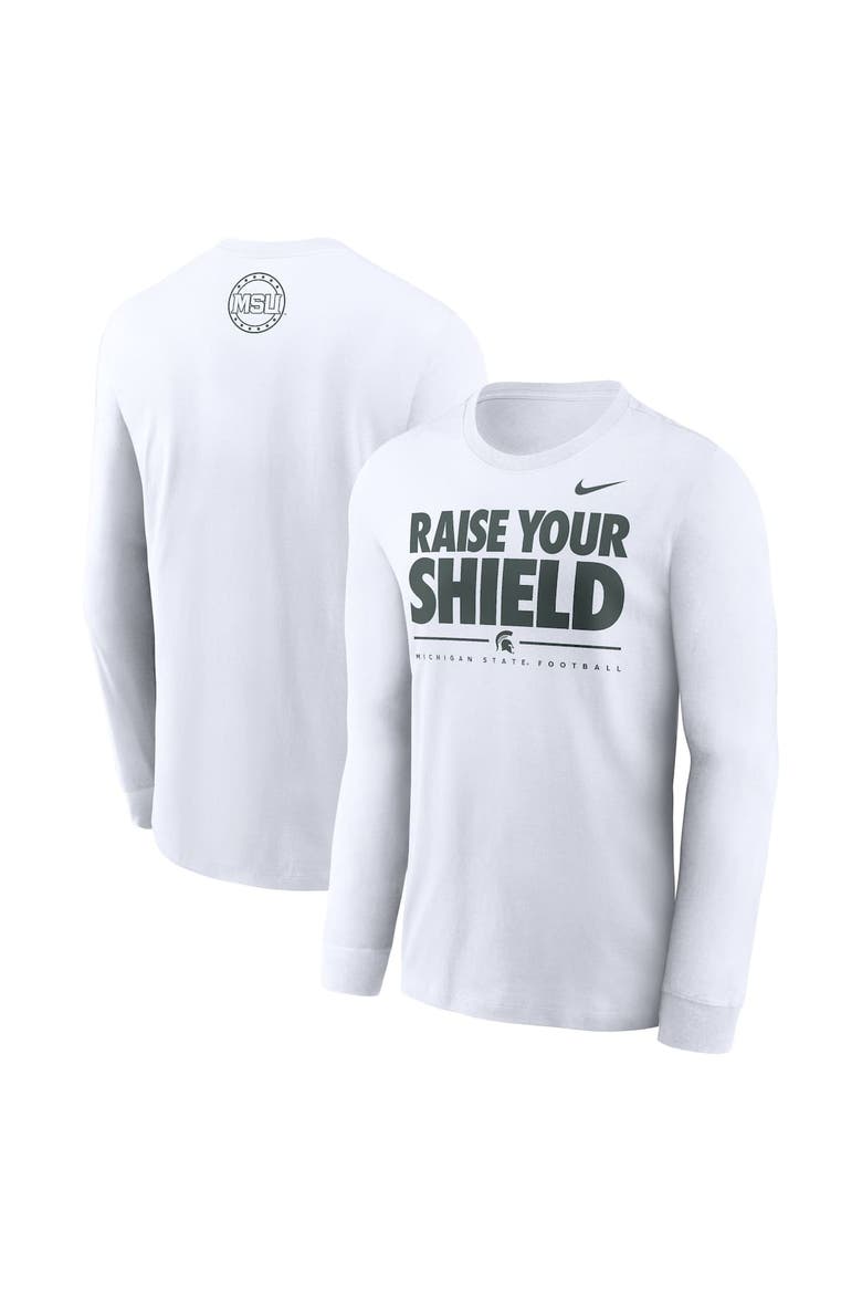 Men's Nike White Michigan State Spartans 2025 Football Fan Raise Your Shield Long Sleeve T-Shirt, Alternate, color, White