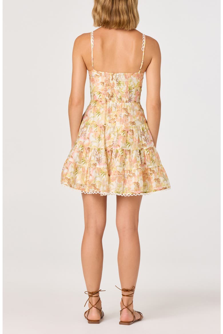 Tazia Leaf Print Scallop Trim Minidress, Alternate, color, YELLOW PINK FLORAL