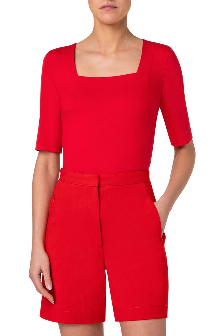 Square Neck Knit Top, Main, color, RED