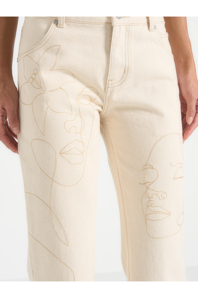 Calista Line Art Straight Leg Jeans, Alternate, color, Cream