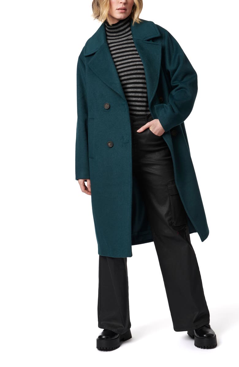 Bernardo Relaxed Double Breasted Coat, Alternate, color, Teal