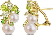 DELMAR 6-8.5mm Cultured Freshwater Pearl & Gemstone Cluster Earrings