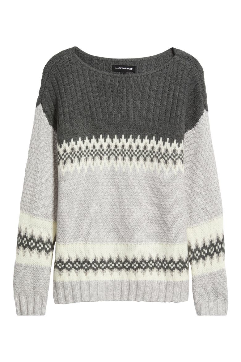 Fair Isle Boat Neck Sweater, Alternate, color, MICRO CHIP
